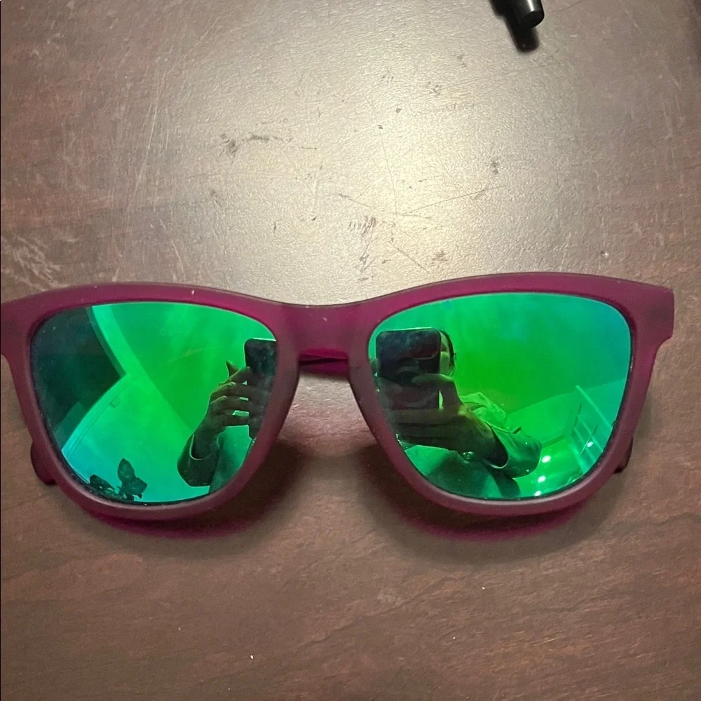Goodr Stylish Purple Sunglasses with Green Lenses - Picture 2 of 3